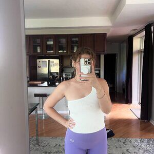 One Shoulder Ribbed Top in Ivory